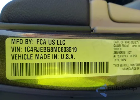 2021 Jeep Grand Cherokee Limited 4X2 из США, поврежденный, VIN 1C4RJEBG8MC603519